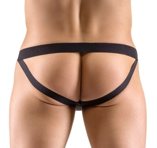 Sexy Pofreier Jock String in Neopren-Optik Erotik Männer String Dessous Schwarz - Bild 3 von 4