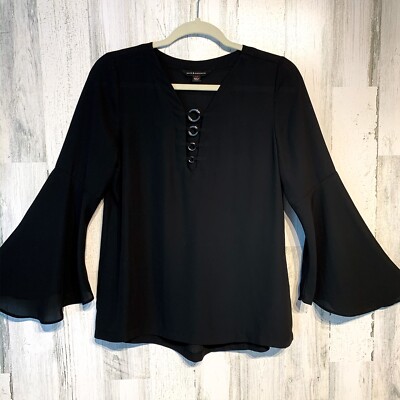 ROCK & REPUBLIC Black L/Sleeve Sheer Top W/ Silver Circle Cleavage  Embellish XS | eBay