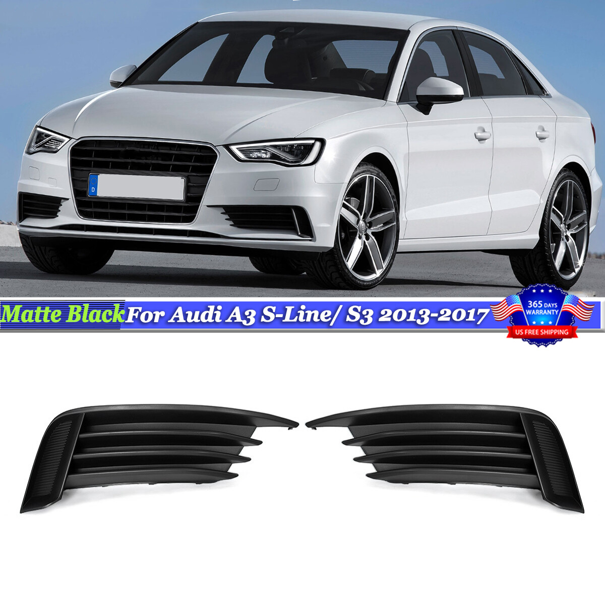 Left+Right Front Bumper Fog Light Lamp Cover Grille For AUDI S3 A3 2013-2017