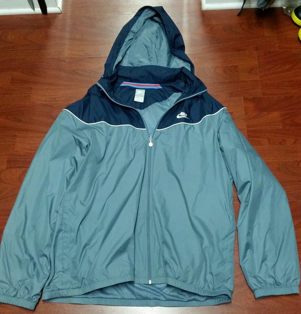 RARE Men's Nike Windbreaker Full Zip Hooded Gray Navy Black Blue Jacket Size XXL | eBay
