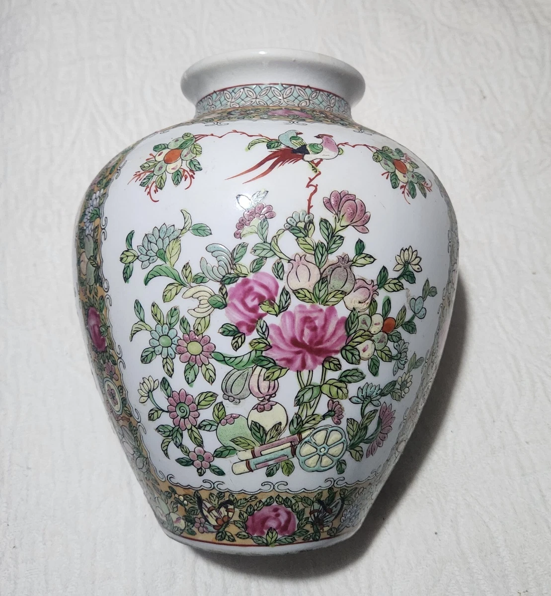 Buy A Famille Rose Long-neck Vase With Flower And Bird Design On Yellow