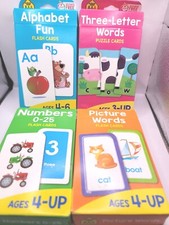  4Pack School Zone Fun Flash Cards Set Alphabet Numbers Picture Words Puzzle