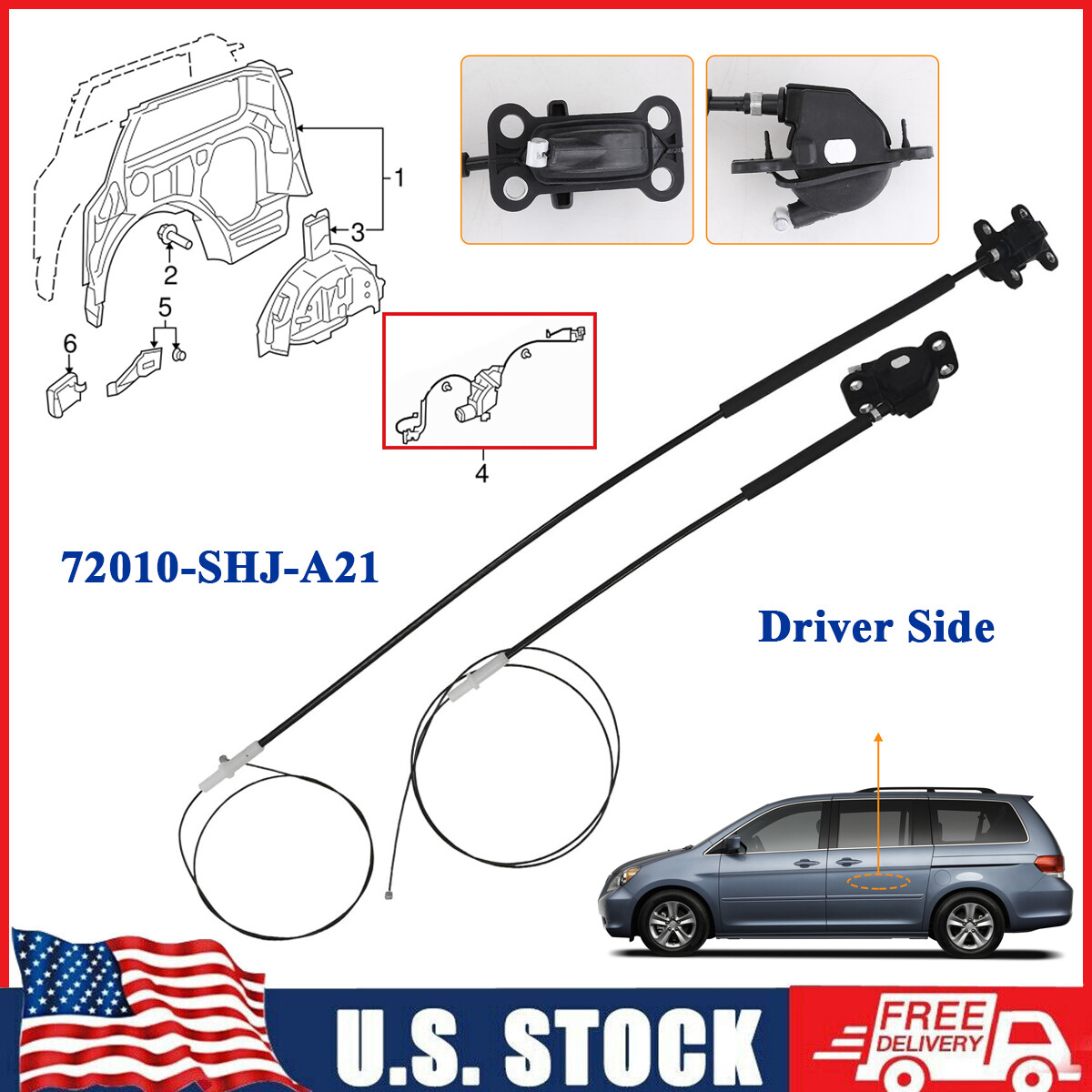 Driver Side For 2005-2010 Honda Odyssey Power Sliding Door Cable