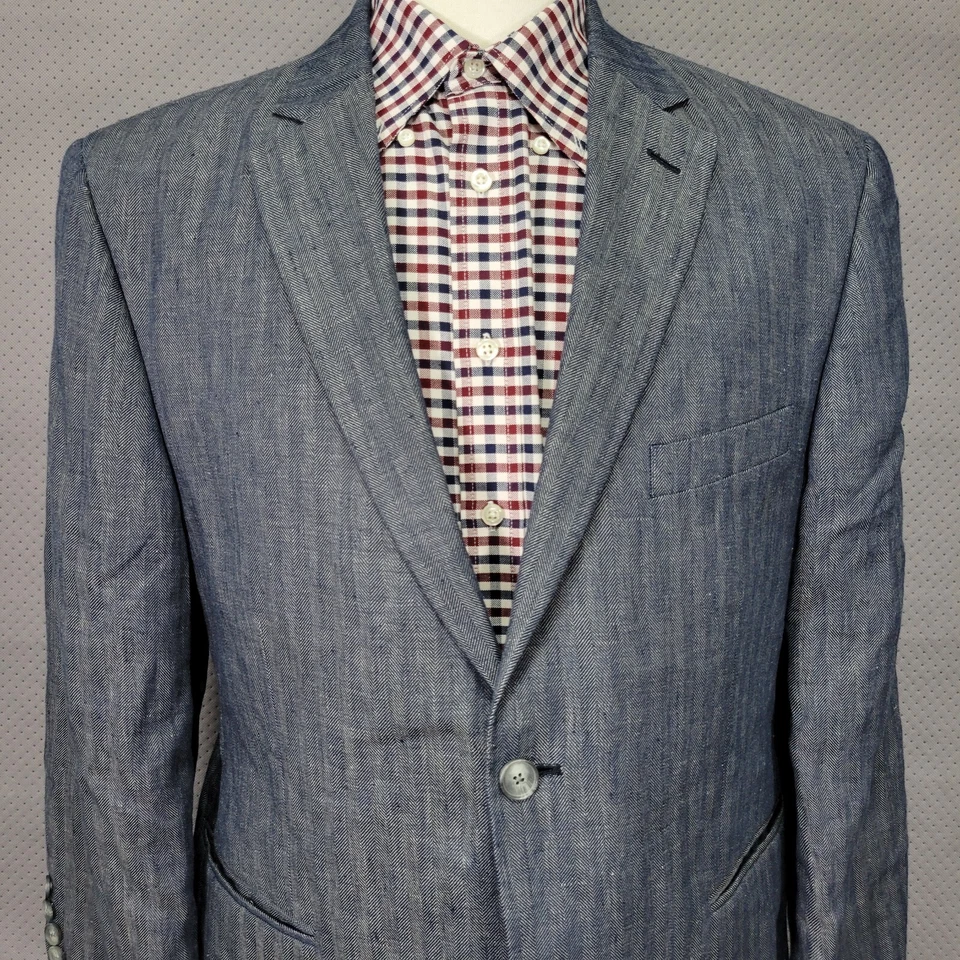 Blazer Abrigo Deportivo Para Hombre Tasso Elba Dos Botones Azul Espiga Lino Talla 42S Foto 2 de 4