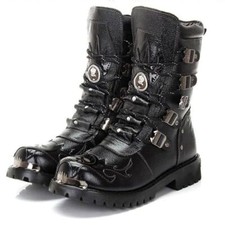 Herren Gothic Punk Stiefel Aus Leder Ritterstiefel Motorradstiefeletten
