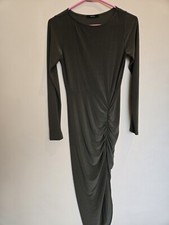 Vintage Y2K Forever 21 Green Long Sleeve Party Dress Slit Rouched BodyCon Medium