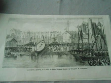 Engraving 1861 - Launch in Annecy of the steam boat given by the emperor