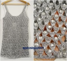 ZARA LIMITED EDITION SILVER SEMI-SHEER CROCHET STRAPPY DRESS WITH GEMS SIZE M