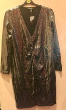 SILVER & BLACK BLING BODYCON DRESS BNWT LONG SLEEVED PARTY SIZE 24(802)
