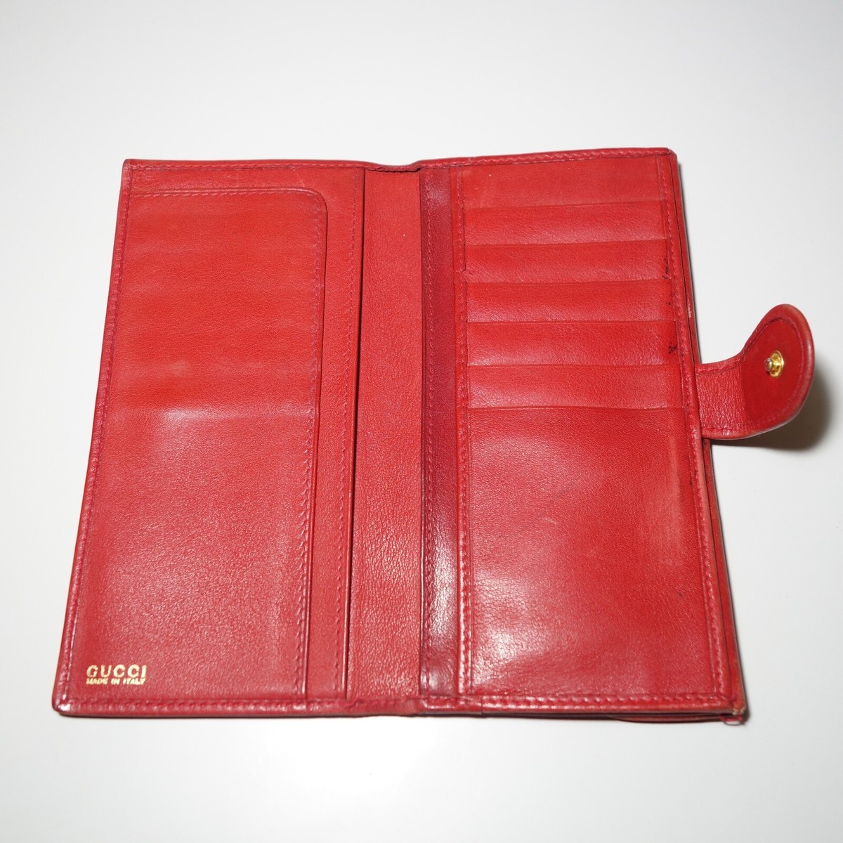 Vintage Gucci Red Leather GG Button Clasp Wallet Made In Italy | eBay 
