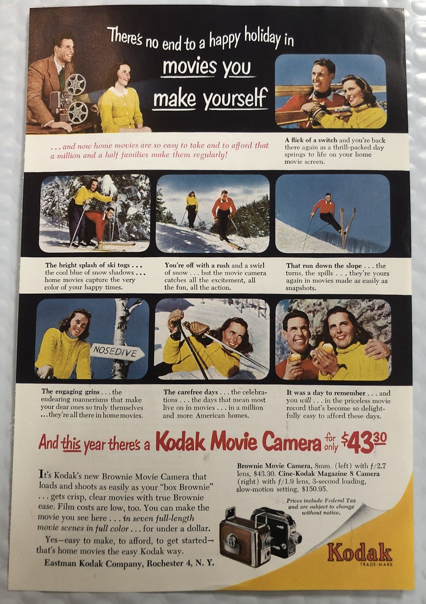 Vintage 1952 Original Print Ad Full Page - Kodak Movie Camera 