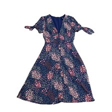 LULUS Long A Line Dress Women's SMALL Blue Floral Short Sleeve Flowy Summer