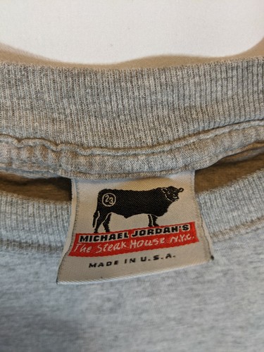 Michael Jordan Steakhouse Double Sided USA Made Shirt Sz L MJ NYC 23 gray vtg - Picture 5 of 6