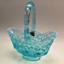 Fenton Glass Aqua Blue Opalescent Lily Of The Valley Basket - Original Label