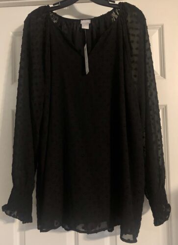 $99 Chico’s Clip Dot Smocked Cuff Long Sleeve Size 4, US Size 20/22 Blouse