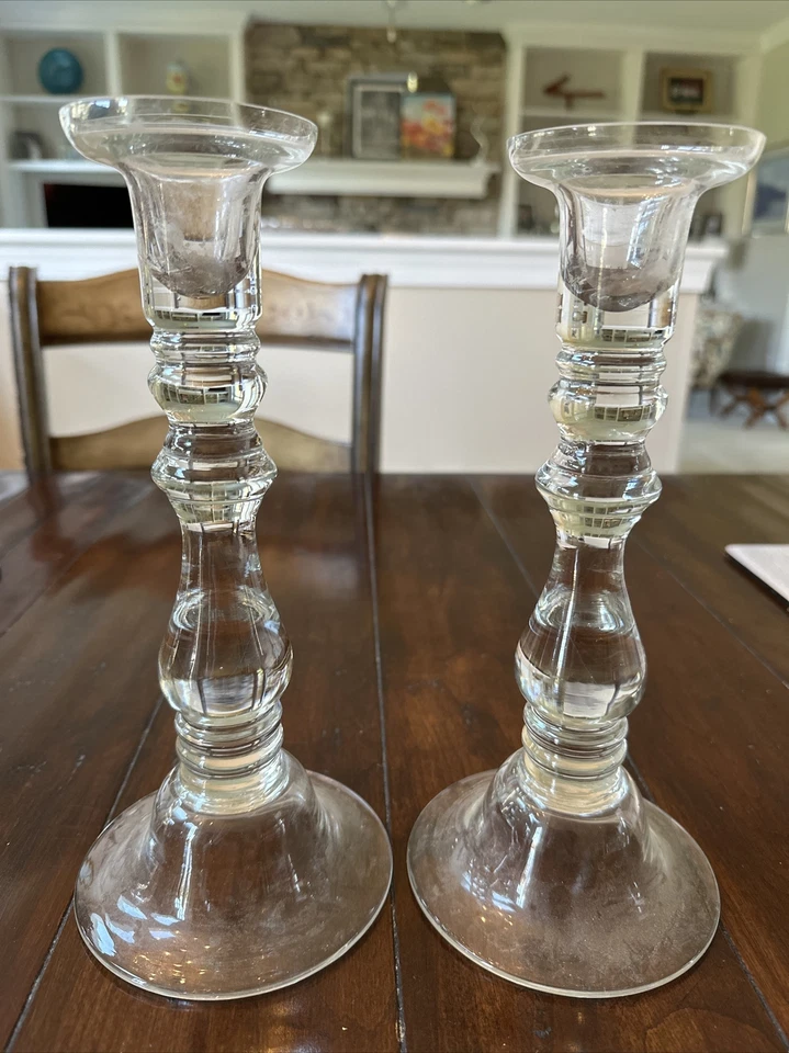 Clear Glass Candlestick Pair Classic Design for Pillar or Taper 10” - Image 4 of 4
