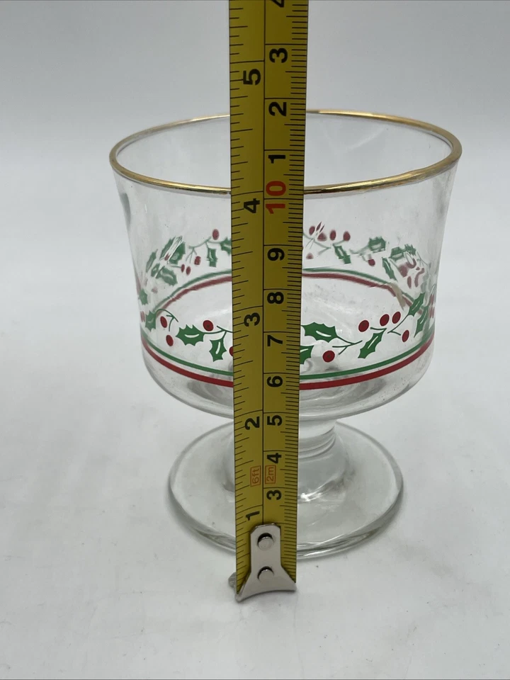 6 Arby's 1986 Christmas Sherbet Dessert Glass Vintage Holly & Berry Libbey Xmas - Image 4 of 4