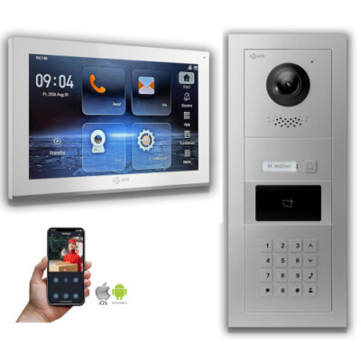 Goliath IP Video Türsprechanlage mit Kamera 10-Zoll Zahlencode RFID Silber