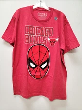 New MARVEL NBA Chicago Bulls Spiderman Size Large Washed Red T-Shirts Licensed