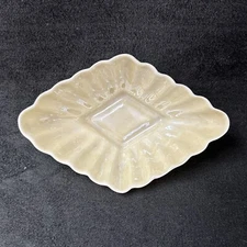 Belleek Open Salt Dish Diamond Shape Yellow Luster ~Black Mark