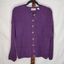 Sostanza women's M cardigan sweater purple button up long sleeves heavyweight