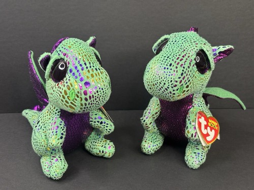 Lot Of 2 Ty Beanie Boo Cinder the Green Dragons w/Tags READ