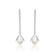 925 Sterling Silver Flower Leaf Design Pearl Gemstone Hook Earrings Jewelry