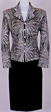 ST.JOHN Womens Black Gold Pink Blue Green Sequin Studs Shimme Jacket Skirt Sz 10