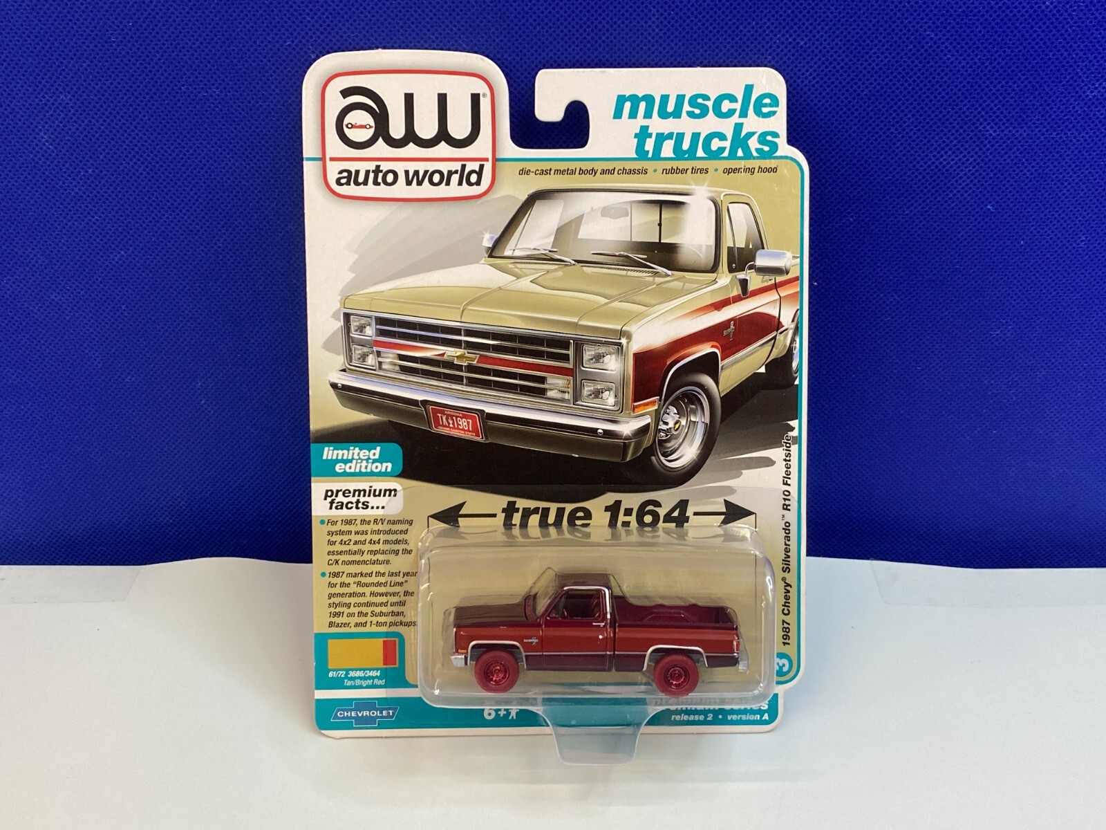 AUTO WORLD 1/64 1987 Chevy Silverado R10 Fleetside Muscle Truck Ultra Red