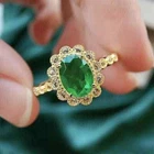 2Ct Oval Cut Simulated Green Emerald Women's Wedding Ring 14k Yellow Gold Plated