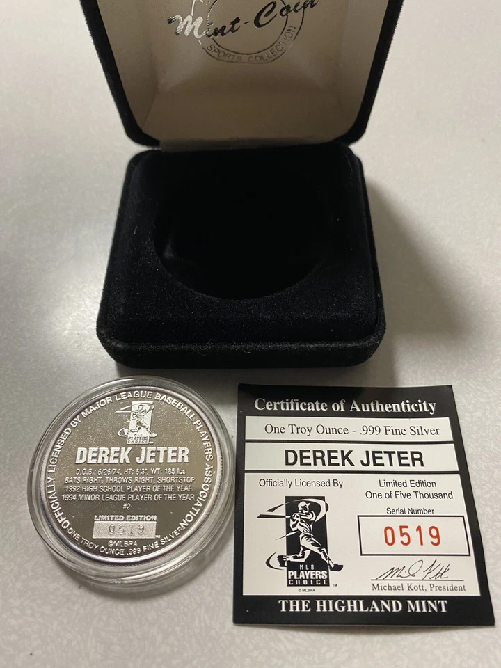 Moneda de plata Derek Jeter Highland Mint/5000 Foto 2 de 3