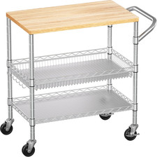 3 Tier Rolling Kitchen Carts with Wheels, Heavy Duty Rolling Utility Cart with W