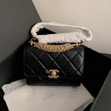 Chanel Classic Flap Bag Lambskin Quilted Top Handle Chain Flap Crossbody Black