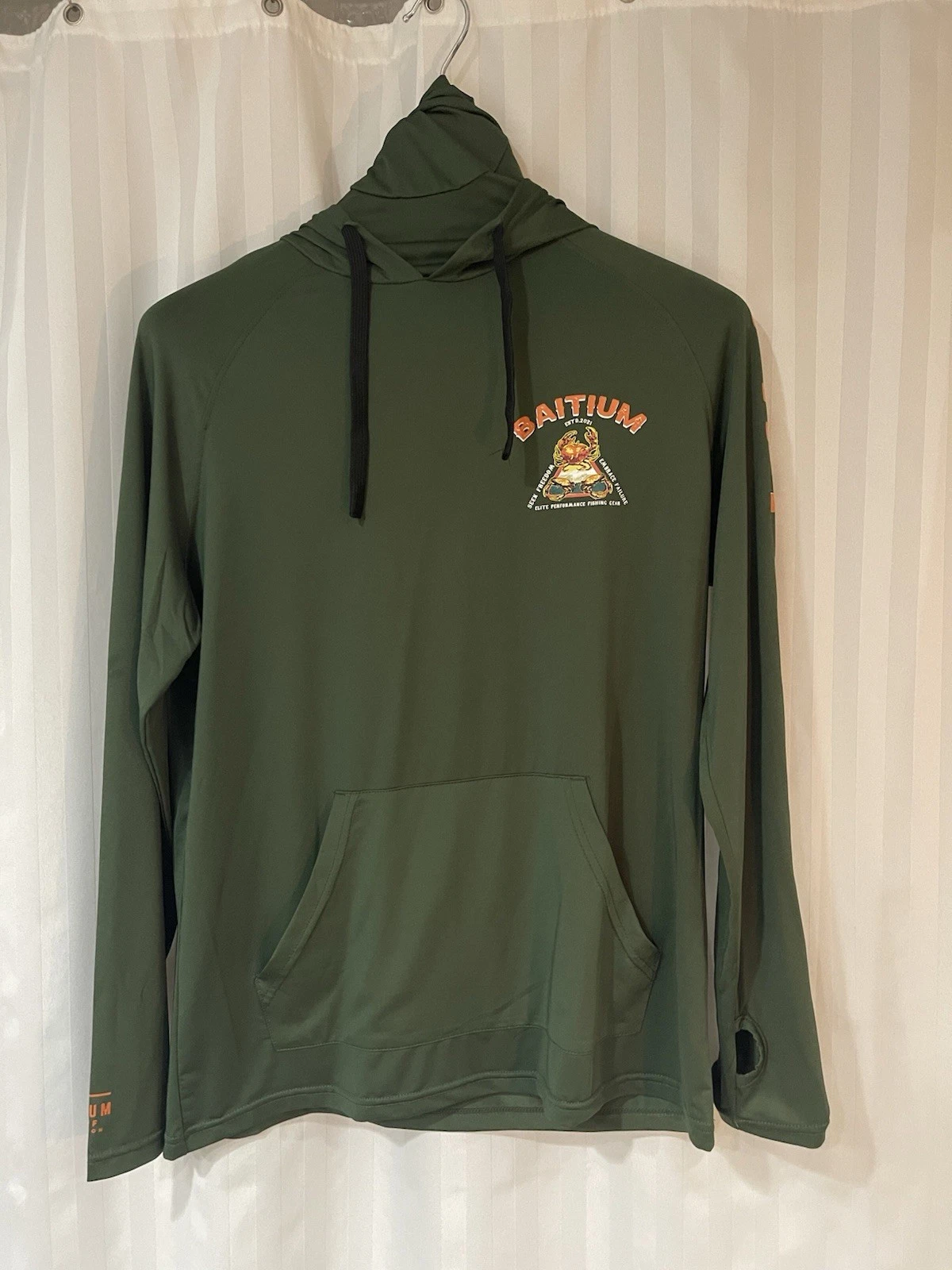 Baitium UPF 50+ Hooded Gaiter Long Sleeve Fishing Shirt PFG Green Mens Small New