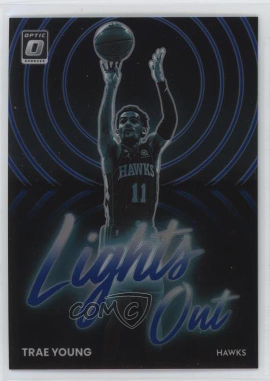 2022-23 Panini Donruss Optic Lights Out Blue Prizm 1/49 Trae Young #8 1f8w