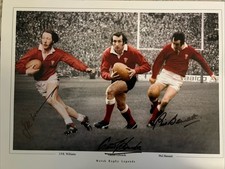 JPR Williams Gareth Edwards & Phil Bennett (Wales) signed 16x12 photo Rugby  Coa