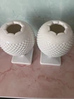 Two Vintage Westmoreland  Pedestal Ball Vases English Hobnail White 6 5/8" T