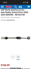 NCV53158 Front Right CV Axle Shaft for 2020 2021-2024 Nissan Sentra L4-2.0L FWD