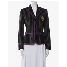 Ralph Lauren Wool Striped Blazer Pinstripe Purple Tipped Crest Jacket 12