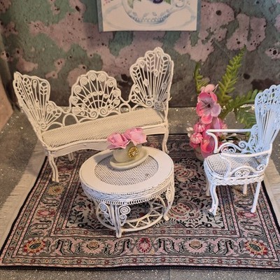 1:12 Dollhouse Living Room/Patio Set Painted Metal Sofa Chair Table 5pc Lot