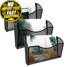 EasyPAG Wall File Organizer 3 Pack, Hanging 3-Pocket Organizer, Black
