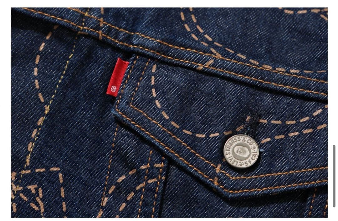 USED A BATHING APE LEVI'S COLLABORATION DENIM JACKET, SIZE L, OUTERWEAR GOOD thumbnail 4