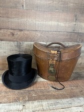 Antique Leather Top Hat Box, Luggage,R.W Forsyth Silk Top Hat Inside. Collar Box