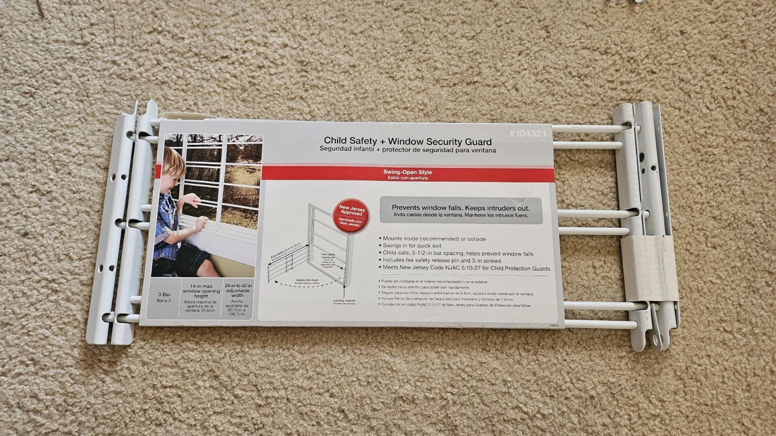 Child Safety + Window Security Guard 10in Height, 24in to 42in adjustable width