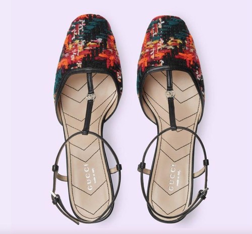 GUCCI Mules Sandals Heel GG Marmont Tweed Multicolor EU35.5/US5.5 from Japan - Picture 2 of 24