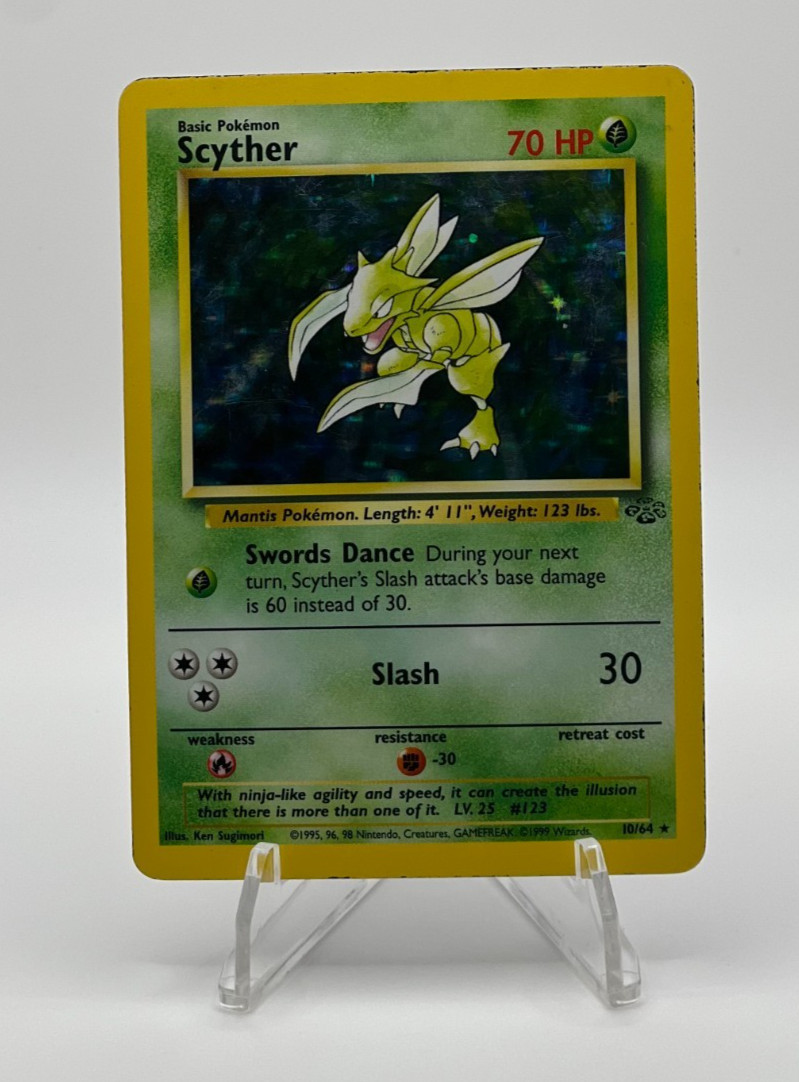 Scyther 10/64 MP/LP Played Jungle Set 1999 Pokemon Card Holo Rare Holofoil
