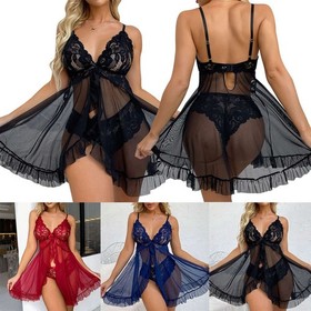 Women's Sexy-Lingerie Babydoll Sleepwear Underwear Lace Dress G-string Nightwear