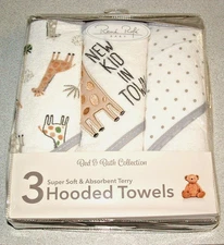 3 Pk Hooded Baby Bath Towels Super Soft & Absorbent Terry Cloth 60% Cotton