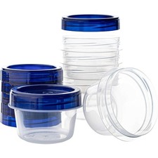 Deli Containers Clear bottom With blue Top Twist on Lids Reusable, Stackable,