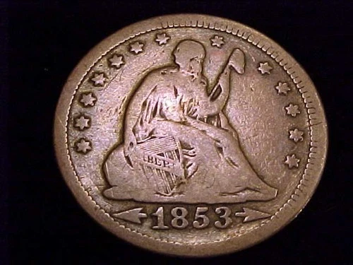 1853 Seated Liberty Quarter, with Arrows, Very Good Grade.